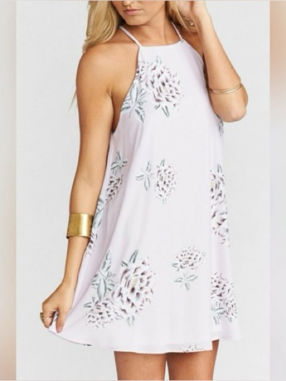 Show me your Mumu lilac floral mini halter dress